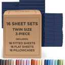 Bulk Case Pack of 16 Sheet Sets - Twin Size Sheet Sets - Navy Blue