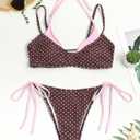 ZAFUL Women's Polka Dot Bikini Set Double Layer Halter Swimsuit Colorblock Side Tie 2 Piece Bathing Suit (L)