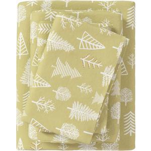 Great Bay Home Flannel Sheet Set Full Size - 100% Turkish Cotton, Double-Brushed, Lodge-Printed Bed Sheets - Ultra-Soft, Cozy, 4-Piece Bedding Set (Winter Forest - Sage/Red)