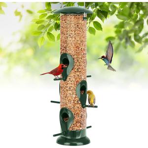 FEED GARDEN Metal Bird Feeder - 6 Port Tube Feeder for Outdoors, Heavy Duty Squirrel Proof with Metal Lid, Easy Fill & Clean, Weather Resistant, 13 Inch