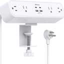 PD30W Desk Clamp Power Strip, Desktop Mount Surge Protector, Fast Charging Station, 5Ft Extension Cord Desk Edge Mount Shelf with 4 Outlets 4 USB Ports (2 USB C), Home Office Accessories Essentials (White)