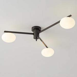 Glass Semi Flush Mount Ceiling Light, Modern Sputnik Chandelier, Bubble Ball Ceiling Light Fixture for Bedroom, Hallway (Black, 3 Lights)