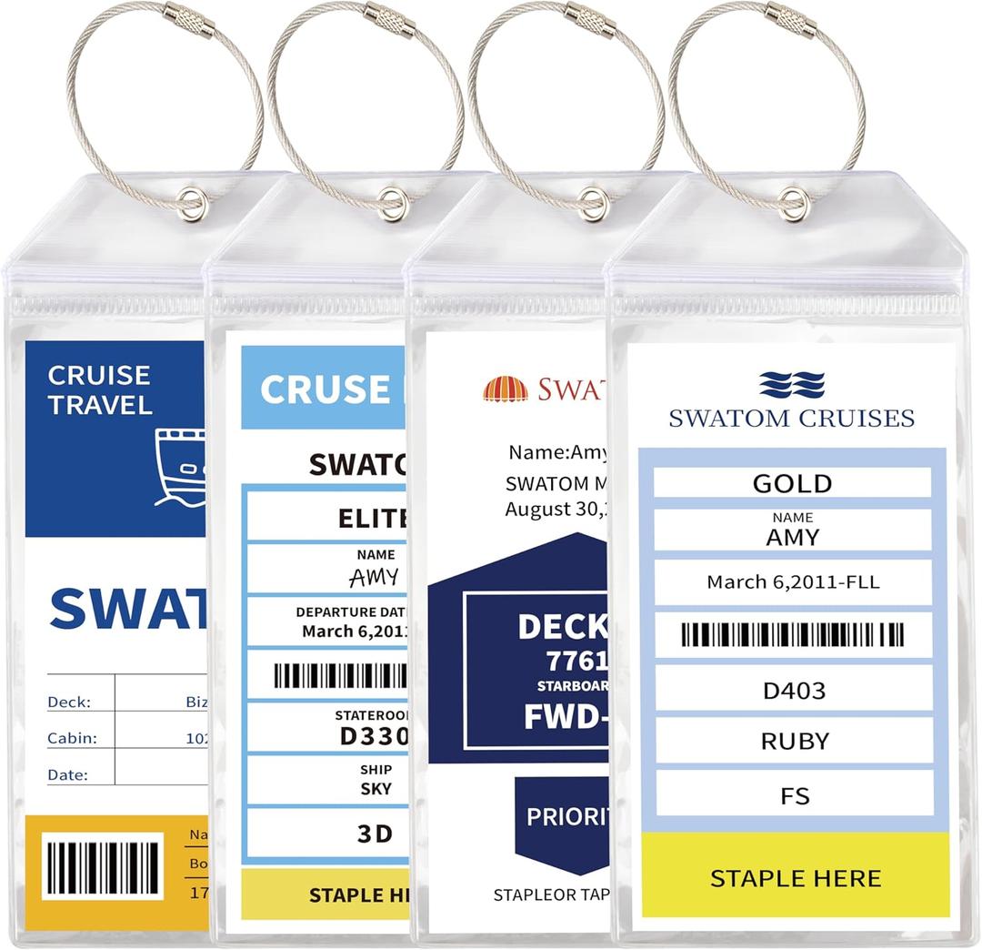 SWATOM Cruise Luggage Tags for Suitcases 4 Sets Carnival, NCL, Princess & MSC Waterproof Clear Luggage Bag Tag Holders for 2025 & 2026 Cruise Ships Essentials