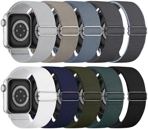 9 Pack Stretchy Bands Compatible with Apple Watch Band 40mm38MM/40MM/41MM/42MM (Series 11 10) Women Men, Water-Resistant Solo Loop Elastic Sport Straps, Gray/Black/Navy Blue/Army Green/Rock Gray/White/Stone/Deep 