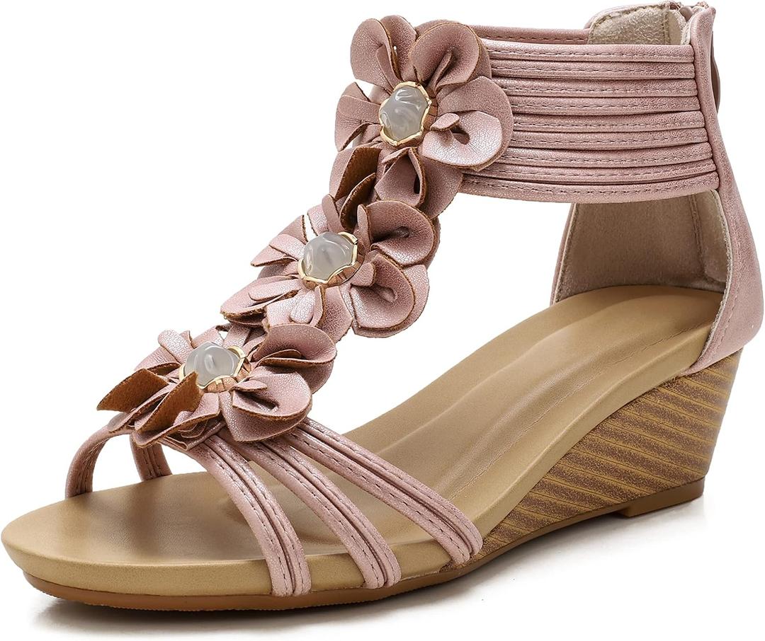 FRALOSHA Wedge Sandals for Women Open Toe Casual Summer Roman High Heel Breathable Beach Sandals, Size 39