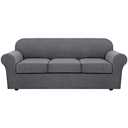 H.VERSAILTEX 4 Piece Stretch Sofa Covers for 3 Cushion Couch Covers for Living Room Furniture Slipcovers (Base Cover Plus 3 Seat Cushion Covers) Upgraded Thicker Jacquard Fabric (Sofa, Grey)