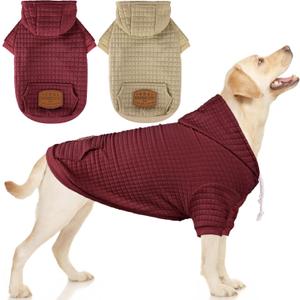 2 Pack Dog Hoodie Sweaters for Small Medium Dogs Warm Dog Clothes for Large Dogs Soft Waffle-Like Laminated Sweatshirt Bulldog (Brown+Wine Red, XL (Back: 23.5",Chest: 32.5", Neck: 21"))