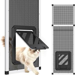Vertical Ventilated Cat Door for Window, Fits 31"-42" Height | 1-Min Install | Aluminum Frame+Stainless Steel Mesh | Bug-Proof+Breathable | Magnetic Auto-Close Window Cat Door Insert