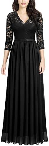MISSMAY Women's Vintage Floral Lace V Neck Evening Bridesmaid Formal Long Dress 
(X-Large, Black)