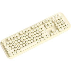 Typewriter Keyboard Wireless 2.4GHz 104-Key Full Size with Numpad Silent Keys Membrane Gaming Keyboard Aesthetic Round Keycaps Ergonomic for Win/Mac/PC/Laptop, 2 AAA Batteries, Beige