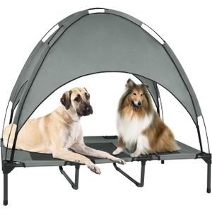 Elevated Outdoor Dog Bed with Removable Canopy, 48-Inch Waterproof Raised Pet Cot, Portable Outdoor Dog Bed with Extra Carrying Bag, Cooling Canopy for Large Dogs (Dark Gray)