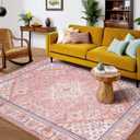 8'x10' Area Rugs for Living Room, Stain Resistant Machine Washable Rug, Non Slip Backing Boho Rugs for Bedroom, Printed Soft Vintage Carpet Peach Pink 8' x 10' (Peach/Soft Blush/Thistle/Terracotta)