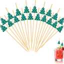 Christmas Tree Cocktail Picks, 100 Pcs Christmas Tree Cocktail ToothPicks for Appetizers, Bamboo Decorative Toothpicks Skewers Stick for Food Fruit and Drinks Garnish, Christmas Holiday Party Supplies