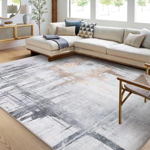 Calore Rugs Mordern Soft Abstract Distressed Area Rugs for Living Room/Bedroom/Dining Room,Medium Pile Carpet Floor Mat (5.2 x 6.5 ft, Gray/Green/Grey)