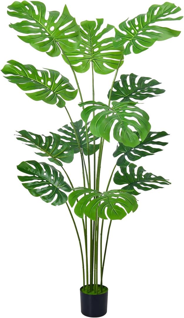 3FT Artificial Tree, Large Fake Monstera Deliciosa Plants with Real Touch Leaves,Faux Tropical Palm Trees for Home Room Decor Indoor Outdoor (1Pack)