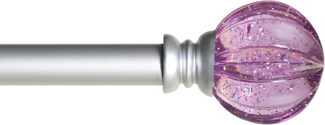 Kenney Estrella Curtain Rod, Durable Steel with Purple Sparkle Fluted Acrylic Ends, 5/8" Diameter, Adjustable 2848", Brushed Nickel Finish