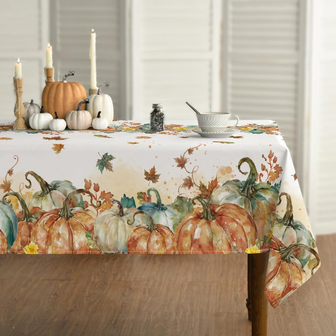 Horaldaily Fall Tablecloth 6084 Inch Rectangular, Thanksgiving Autumn Harvest Orange Pumpkin Leaves Washable Table Cover for Party Picnic Dinner Decor
