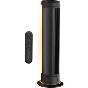 Vornado ARA Oscillating Tower Fan with Ambient Light and Remote, 40 Inch, Quiet Powerful Standing Fan, 5 Speeds, Touch Control, Illuminated Air Circulator Fan for Bedroom and Home, Black