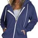 Dokotoo Women's Zip Up Hoodie Long Sleeve Plus Size Ladies Hooded Blue Sweatshirts Pockets Jacket Coat for Women 2025 Fashion Casual 3XLarge