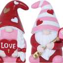 MEETYAMOR Valentines Day Decorations, 2 PCS Resin Gnomes Figurines for Valentines Day Decor, Love XOXO Sign Sweet Gnome Statues for Home Indoor Living Room Table Mantle Tired Tray Shelf, Red Pink