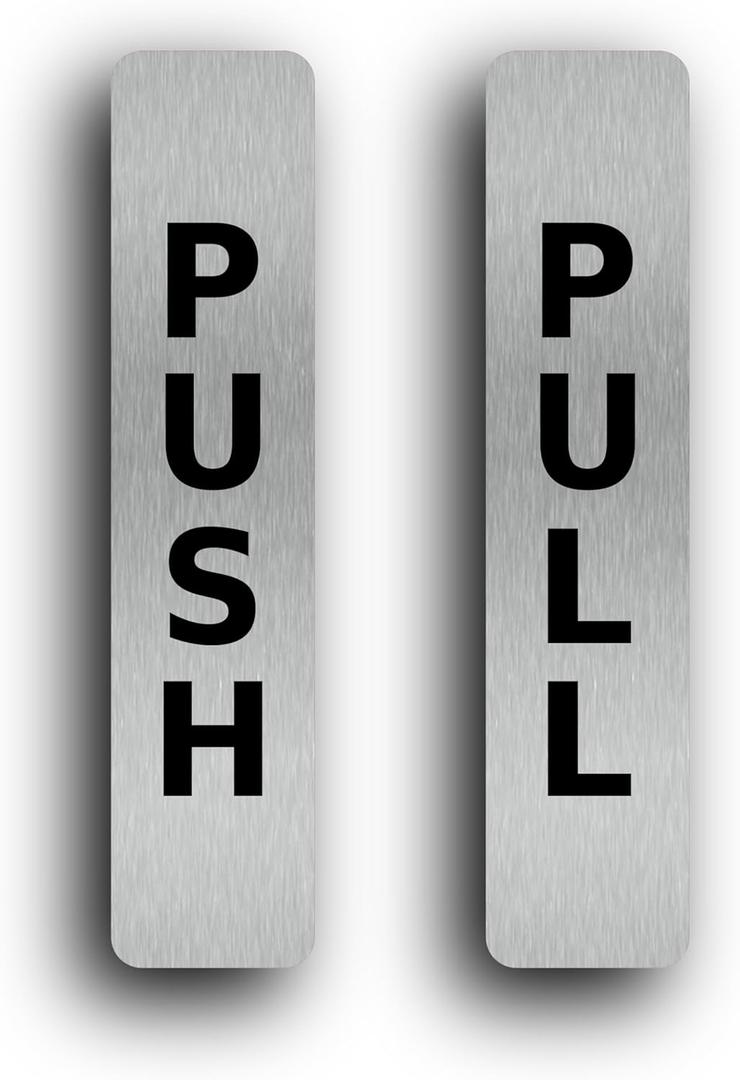 SILVER Push Pull Set Pair of Door Signs for businesses, restaurants, bars, hotels, schools, cafe. Tough 1.6 mm Thickness Material, Durable, not to Tear