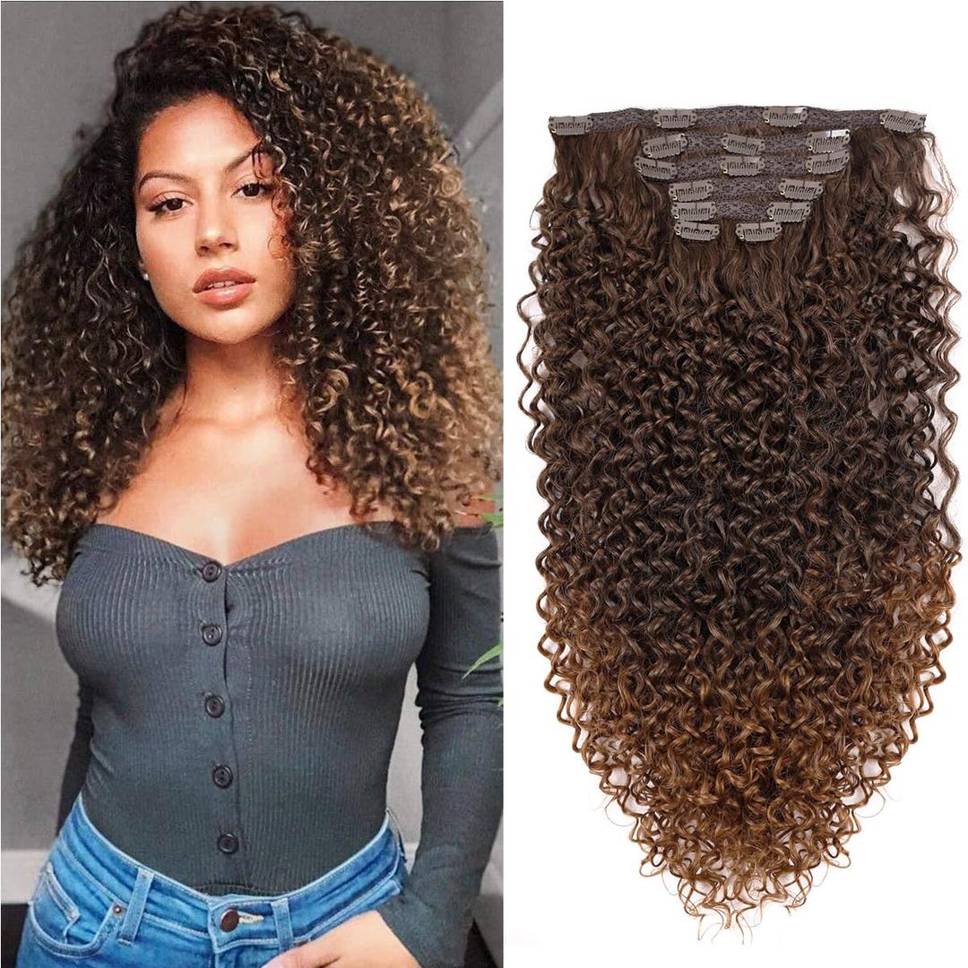 BHF 26 inch Kinky Curly Clip In Hair Extensions 140g Double Weft Curly Wave Clips in on Synthetic Hair Extensions Hair pieces for Women 7pieces (#MT4/30)
