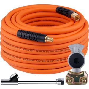 Truck Tire Inflator Kit, 3/8 x 50FT Hybrid Air Hose with 1/4" Chuck and 1/2" NPT Universal Gladhand Connection (Orange)