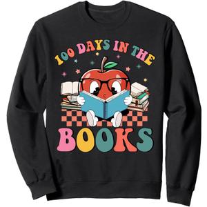 100 Days in the Books Reading Teacher 100th Day of School Sweatshirt, S