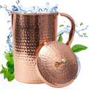 Copper Water Pitcher with Lid  100% Pure Copper Jug for Drinking Water, Juices and Beverages (68oz / 2L) | Handcrafted Hammered Vessel