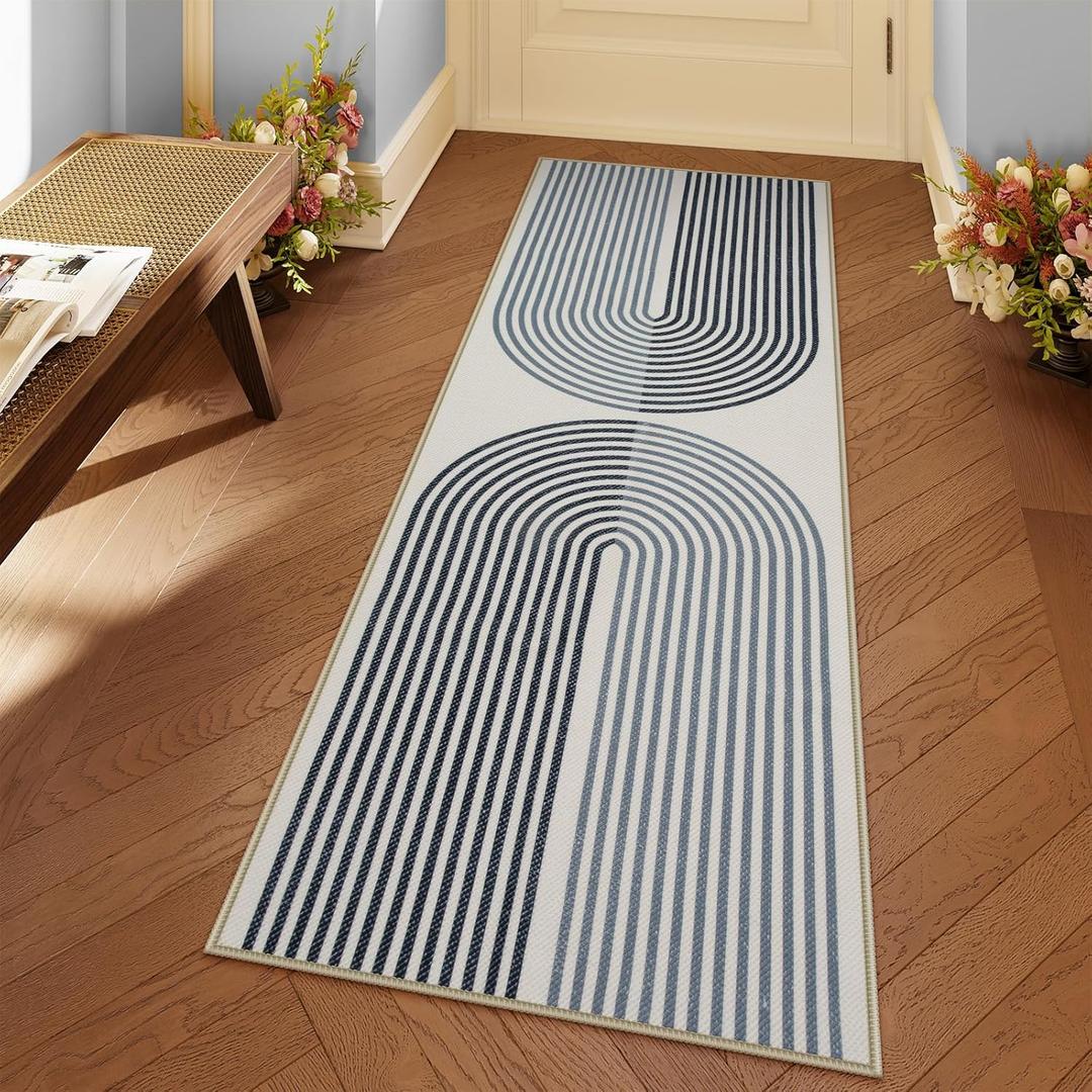 Lahome Rainbow Kitchen Runner Rug, 2x6 Boho Bathroom Laundry Room Rug, Modern Washable Non Slip Non Shedding Stain Resistant Black Carpet Runners for Hallway 6ft Entryway Bath