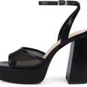 Modatope Platform Heels for Women Platform Sandals Womens Chunky Heel Open Toe Pumps Ankle Strap Womens Wedding Party Pumps Shoes (Black)7.5