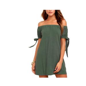 Women's Ruffle Dresses Off Shoulder Tie Flared Sleeve Mini Dresses Solid Color Casual Shift Plus Size Dresses, S