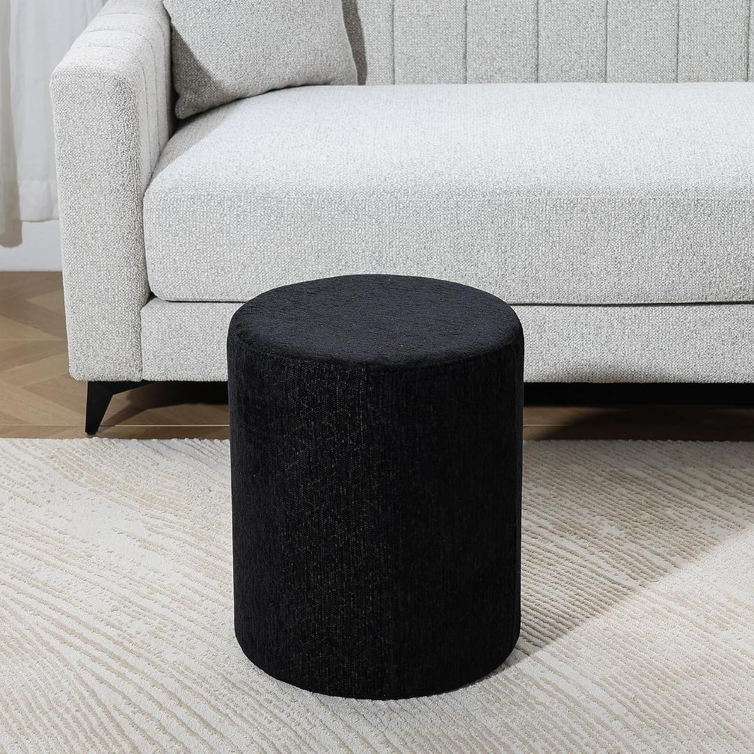Get Set Style Modern Round Ottoman with Soft Padded Seat, Multifunctional Vanity Stool for Makeup, Upholstered Footrest Stool Ottoman Foot Stool for Living Room, Bedroom, 14.5"D x 14.5"W x 17.3"H