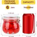 HINGWAH 16 oz Glass Jars with Airtight Lids, 6 Pack Wide Mouth Mason Jars with Clamp Lids for Kitchen Canisters, Food Storage Containers for Pickling, Coffee, Spices, Sugar, Herbs