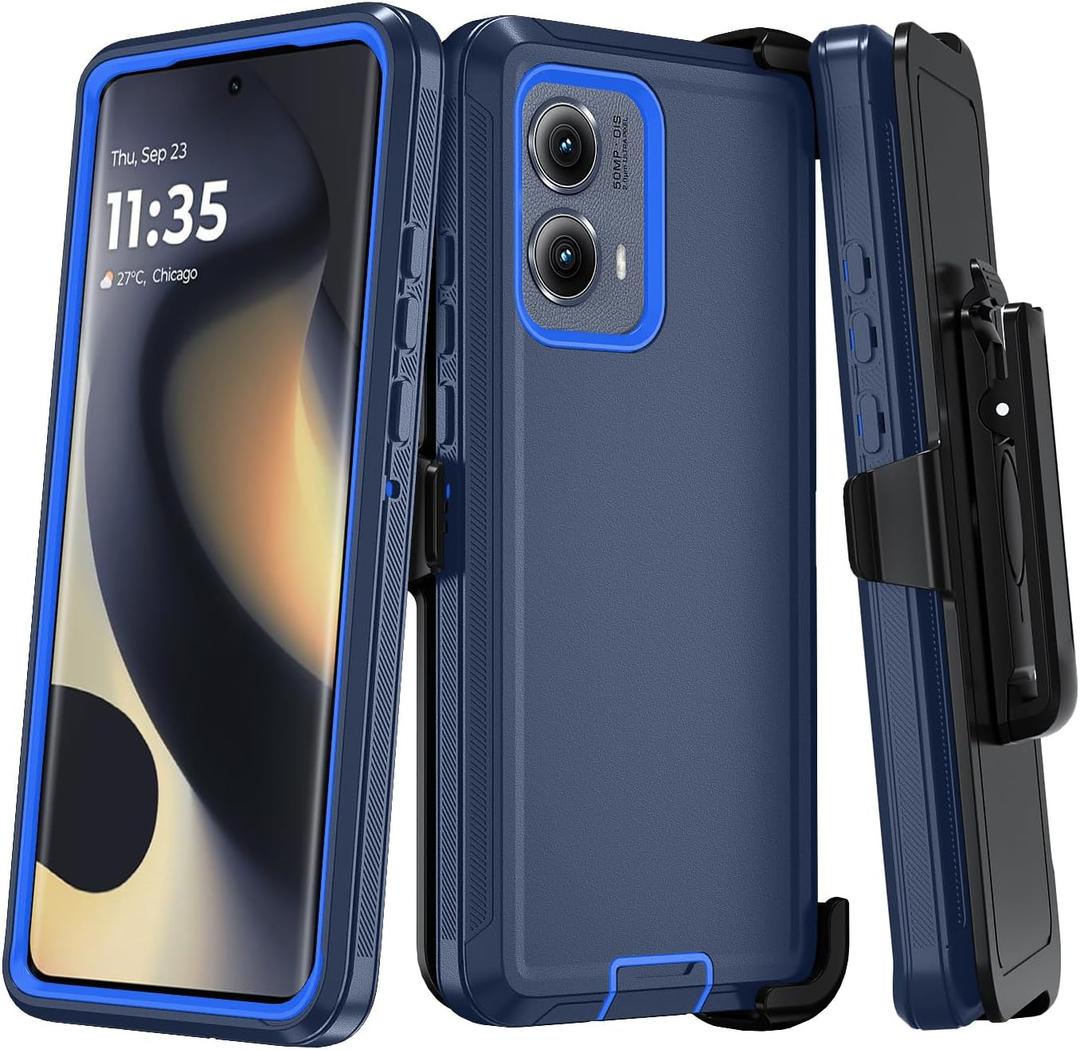 Qinmay Phone Case for Motorola Moto Edge 5G 2024 Case, Heavy Duty Shockproof & Dropproof 3-Layer Cover Phone Case for Motorola Moto Edge 2024(BeltClip_Blue)