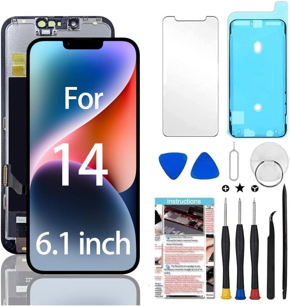 for iPhone 14 Screen Replacement 6.1 inch, 3D Touch LCD Display Digitizer Assembly with Repair Tools Compatible with Model A2649, A2881, A2884, A2883, A2882