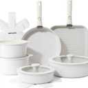 SENSARTE 17 Piece Pots and Pans Set, Nonstick Detachable Handle Cookware Set, Induction Kitchen Cookware Set with Removable Handle, Healthy Non Stick for RV, Dishwasher  Oven Safe, PFOA Free (White)