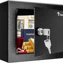 Bonsaii Safe Box with Key Lock, Steel Security Lock Box, 0.23 Cubic Feet, 9.06" W x 6.69" D x 6.69" H, Small Hidden Safe for Cash Jewelry