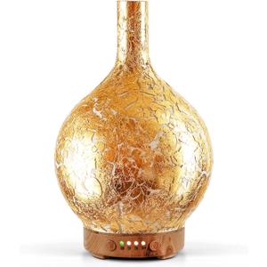 Porseme Gold Plated Essential Oil Diffuser Glass Aromatherapy Ultrasonic Humidifier, Auto Shut-Off,Timer Setting, BPA Free,Aroma Decoration for Home,Office,Gym,Spa,Premium Gift 150ml