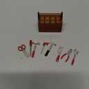 Doll House Toolbox,Eecoo Miniature Tool Box Wooden Toolbox Model for 1/12 Doll House Accessories with 8PCS Metal Tools Set