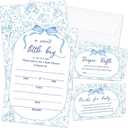Boy Baby Shower Invitations for Boy, Blue Floral Baby Shower Invites with Envelopes, Set of 25 Gender Reveal Invites Cards with Envelopes & Book Request Cards & Diaper Raffle Tickets -01