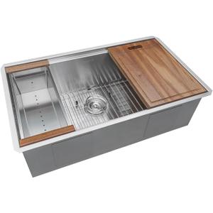 Ruvati 30-inch Undermount Rounded Corner Workstation Kitchen Sink Single Bowl  16 Gauge Stainless Steel Kitchen Sinks with Brushed Finish hides scratches, Easy-to-Clean - RVH8320