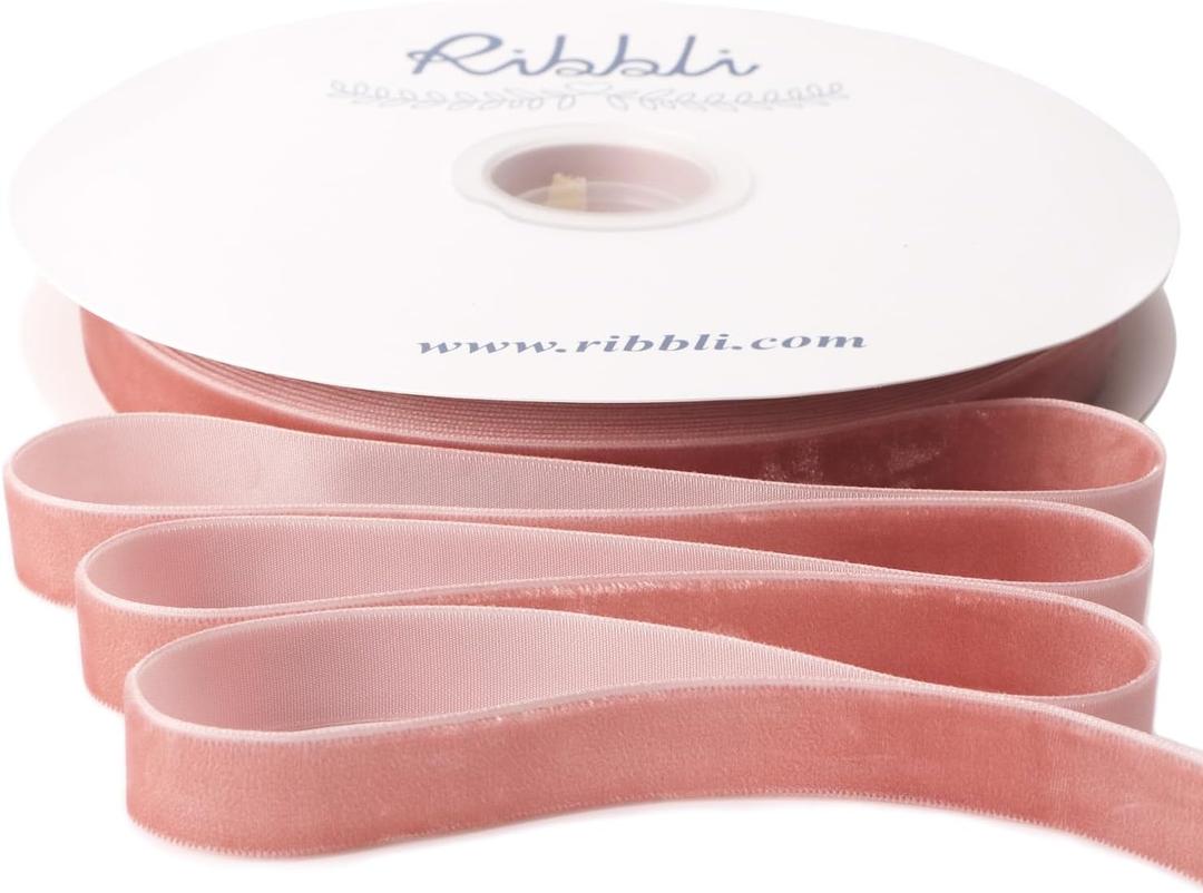 Ribbli Rose Gold Velvet Ribbon 5/8 Inches Continuous 25 Yard Spool Dusty Pink Christmas Ribbon for Gift Wrapping Crafts Home Decor