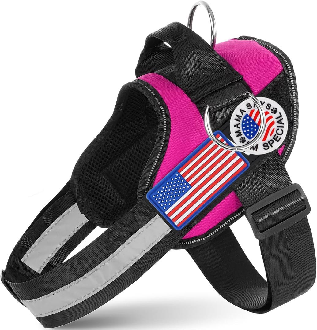 JUSTYEZI Essential Dog Harness with 3 Leash Clips - No-Pull, Adjustable, Comfortable Pet Vest Harness for Small to Large Dogs - Easy On, No Choke, Reflective, Padded Harness for Walking and Training (XS(Neck:11-14",Chest:14-16"), Rose red)