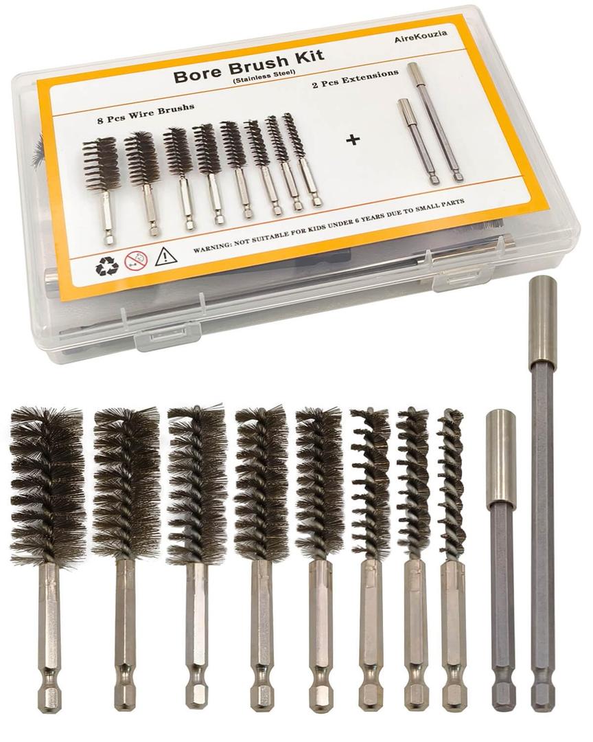 Round Wire Bore Brush for Drill Set - 8 Types of Drill Stainless Steel Bore Brush Attachments for Cleaning Metal Fit for Power Drill(8, 10, 12, 15, 17, 19, 22, 25mm)