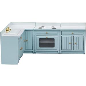 SXFSE Dollhouse Decoration Accessories, 1:12 Dollhouse Miniature 4 Pcs Wooden Kitchen Stove Sink Cabinet Set