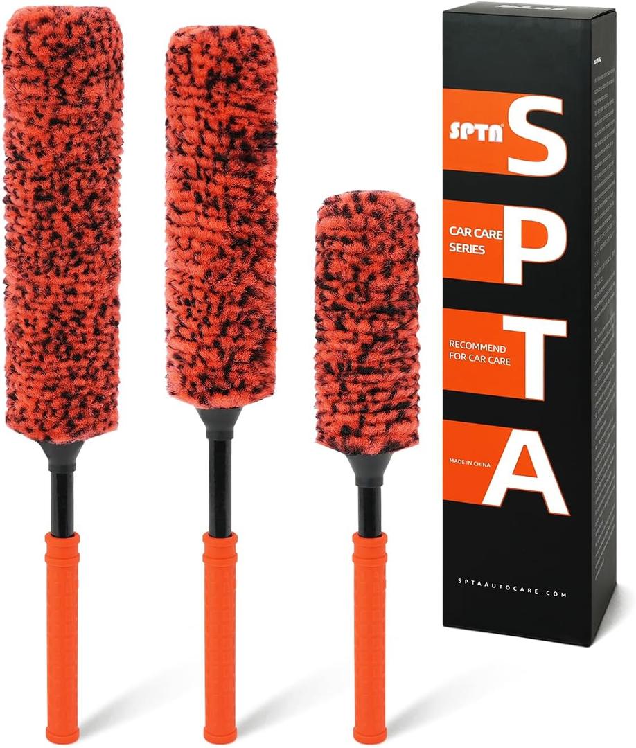 SPTA Rim Cleaner Brush, 3 Pcs Synthetic Ultimate Wheel Brush Set, Flat Spoke Wheel Cleaning Brush, Car Wheel Brush, Brush for Cleaning Wheels, Safe for Cars, Trucks, SUVs, RVs, Motorcycles & More