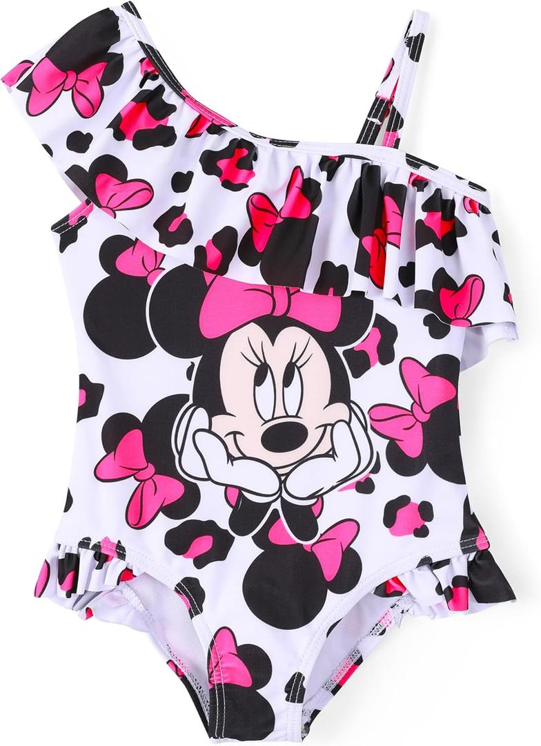 Disney Mickey and Friends Girls One Piece Swimsuits Ruffles Swimwear Beach Sport Bathing Suit (4-5T, Roseo)