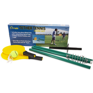 Champion Sports TTGAME Tetherball Tennis: Swingball Outdoor Lawn Game for Kids, Adults, and Families - Backyard Tether Kit with Tennis Ball and Paddle Set