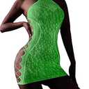 FasiCat Sexy Lingerie for Women Glow in The Dark Lingerie Fishnet Lingerie Dress Womens Mesh Chemise See Through Babydoll Mini Dress High Neck Stretch Chemise Valentine's Day Lingerie (Green)